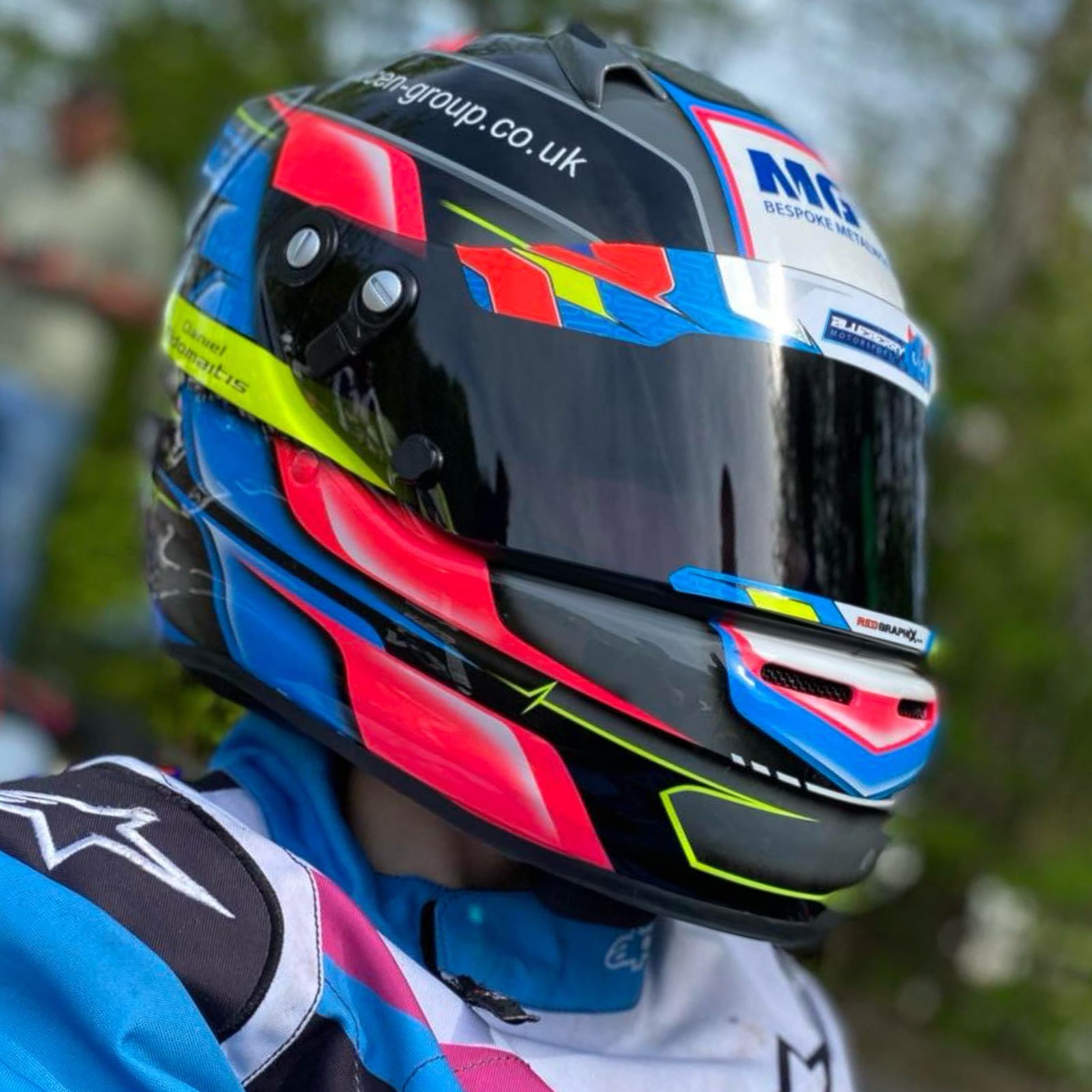 Colourful karting helmet designed by Spindrift Motorsport.